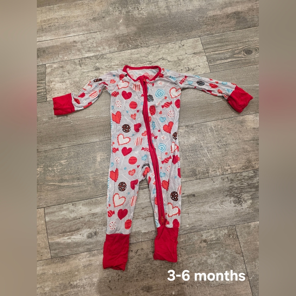 Little Sleepies Red and White Heart Kids Footie
